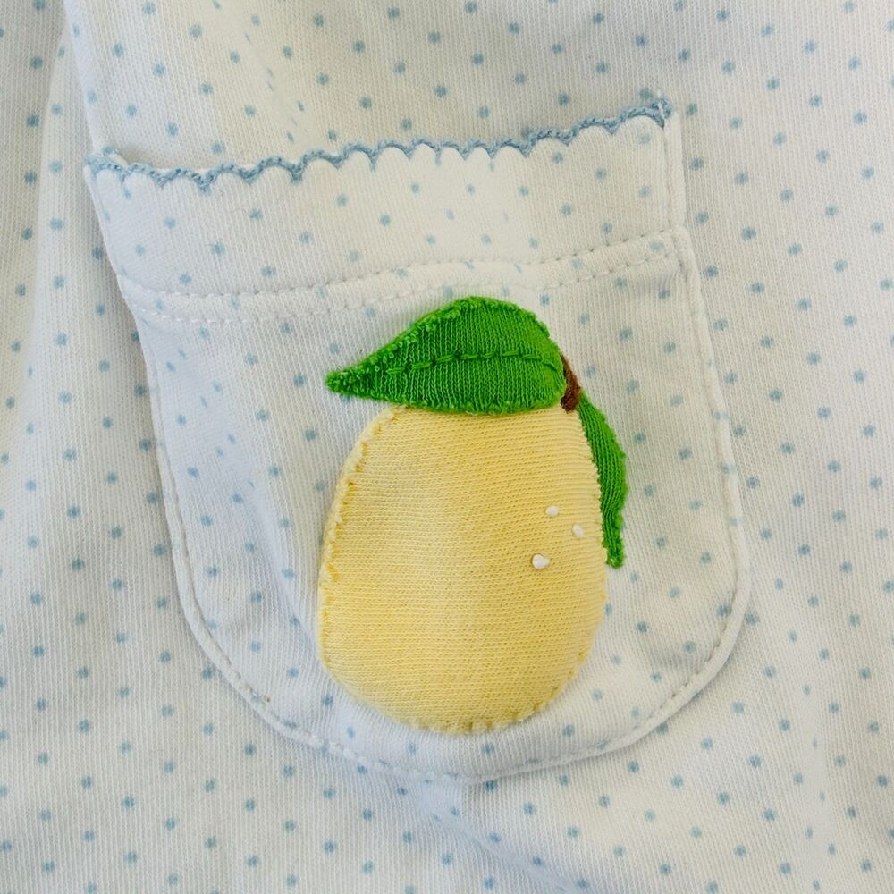 Little English Size 3T Blue Polka Dot Lemon Pocket Dress Flutter Sleeve Cotton - Picture 3 of 8